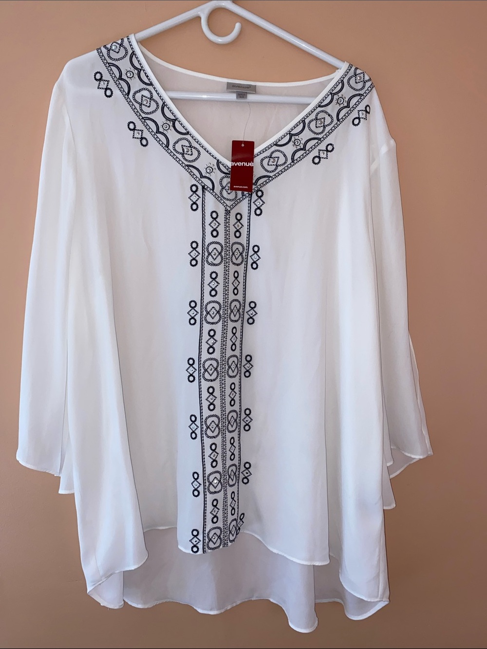Avenue White Tunic with Black Embroidered Trim
